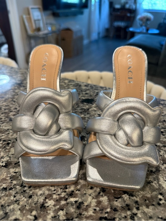 Coach Shoes - Coach Metallic Silver Knotted Slide Mules
